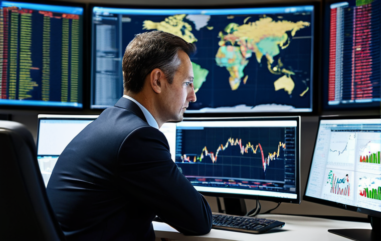 A focused professional financial analyst, approximately 35-45 years old, dressed in a modest, dark business suit, sitting at a desk in a sophisticated, modern trading office. Multiple high-resolution monitors display complex forex charts, live economic indicators, and global geopolitical news feeds. The analyst's expression is calm and analytical, reflecting deep concentration and expertise. The background features a clean, well-lit office environment with a subtle blur of city lights outside a large window. safe for work, appropriate content, fully clothed, professional dress, perfect anatomy, correct proportions, natural pose, well-formed hands, proper finger count, natural body proportions, professional photography, high quality.