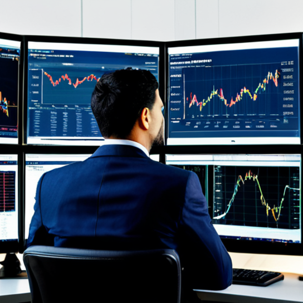 A professional male financial analyst, of Latin American descent, in a modest business suit, seated at a sleek modern trading desk in a high-tech financial hub. He is engaged with multiple large computer screens displaying complex financial charts, real-time global currency data, and algorithmic trading interfaces, with a subtle overlay hinting at AI analysis. His expression is focused and strategic, demonstrating deep analytical thought. The lighting is professional and clear, emphasizing a sophisticated corporate environment. Fully clothed, appropriate attire, safe for work, perfect anatomy, correct proportions, natural pose, well-formed hands, proper finger count, natural body proportions, professional photography, high quality, appropriate content, professional.