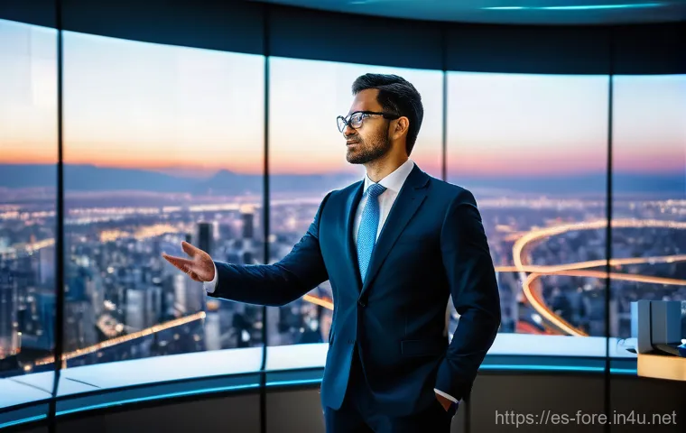 외환관리사와 글로벌 비즈니스 매너 - A sophisticated, confident male or female entrepreneur, in their late 30s to early 50s, stands in fr...