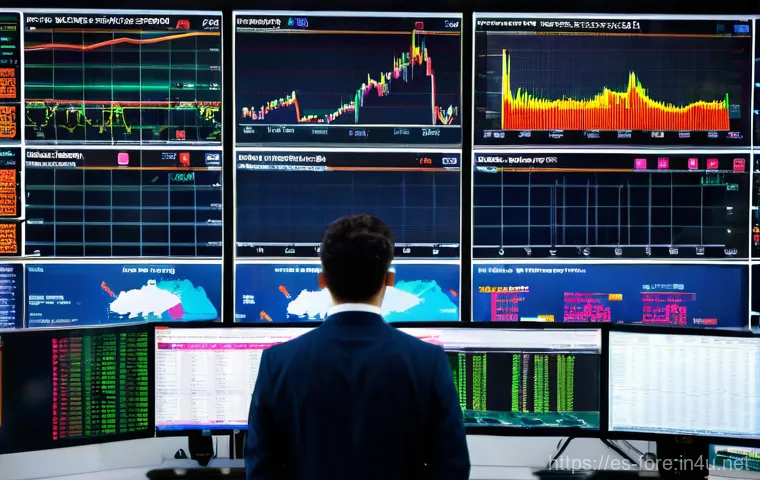 외환관리사 시험 준비 꿀팁 - **Prompt:** A dynamic, wide-angle shot of a modern, bustling financial trading floor in a metropolit...