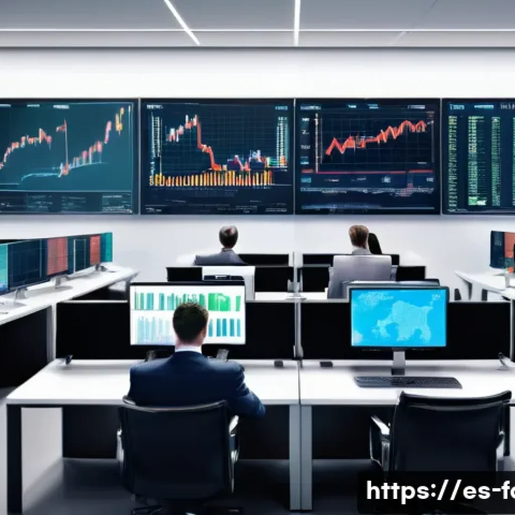 외환관리사 시험 최신 트렌드 - A modern financial office scene featuring a diverse group of professionals analyzing real-time forei...