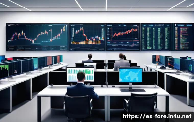 외환관리사 시험 최신 트렌드 - A modern financial office scene featuring a diverse group of professionals analyzing real-time forei...