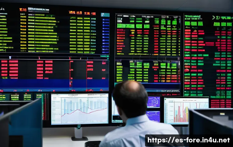 외환관리사와 금융 빅데이터 활용 - A modern financial trading office in Madrid, with diverse professionals analyzing multiple large dig...