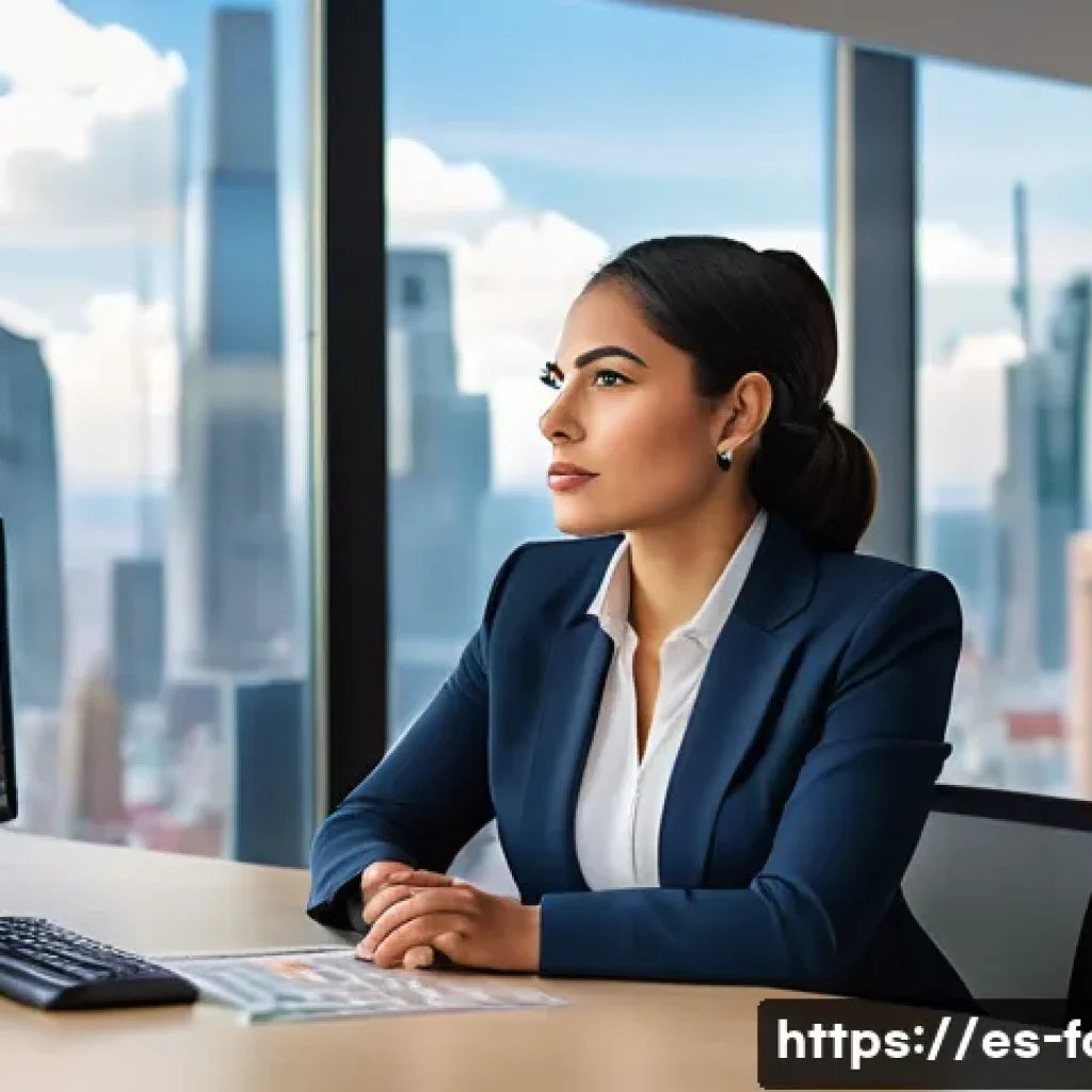 외환관리사와 외환 시장 변화 연구 사례 - A professional Hispanic businesswoman in a modern office setting, analyzing multiple digital screens...