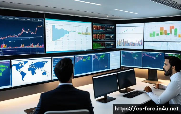 외환관리사와 외환 규제의 변화 - A detailed financial office scene in a modern Latin American city, featuring a diverse team of profe...