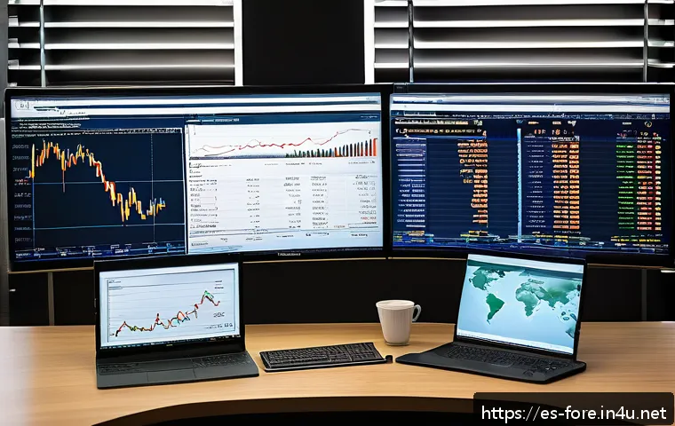 외환관리사와 외환 정책 보고서 작성 - A detailed financial analyst’s office scene focused on foreign exchange market dynamics for Spanish-...
