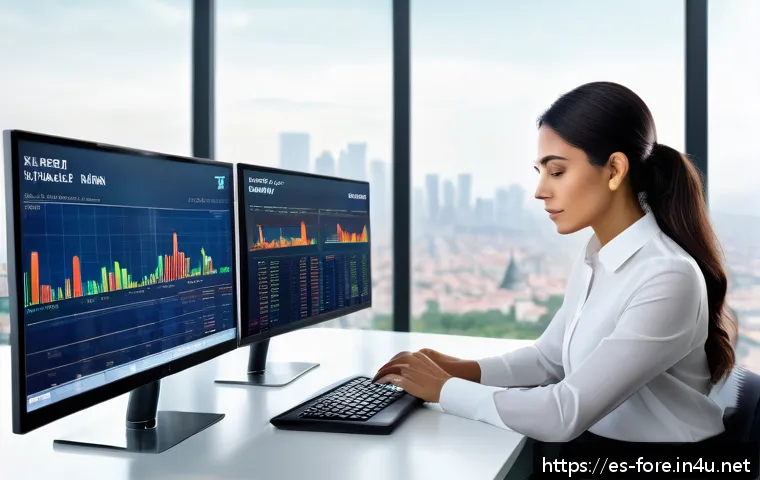 외환관리사와 신용장 L C  실무 - A professional Latin American businesswoman sitting at a modern office desk, analyzing fluctuating c...