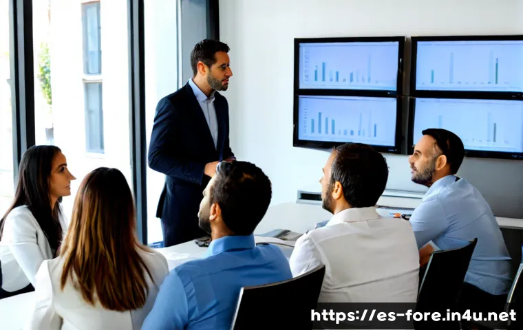 Home 17 외환관리사와 사내 교육 프로그램 - Photorealistic corporate training workshop in a modern Madrid office, an experienced foreign exchang...